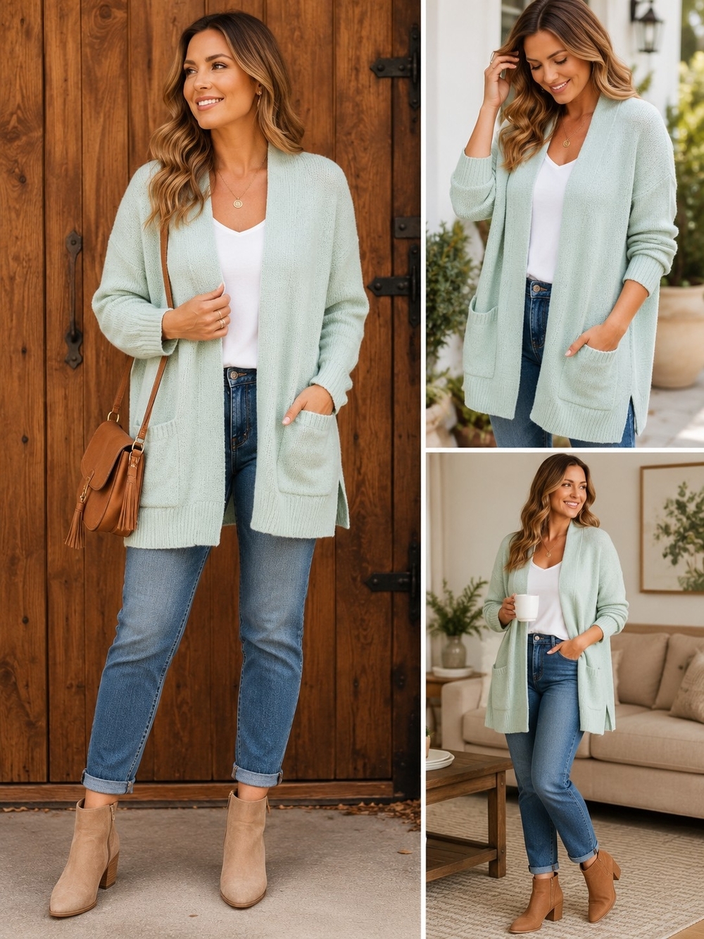 Liz Claiborne Mint Green Open-Front Pocket Cardigan